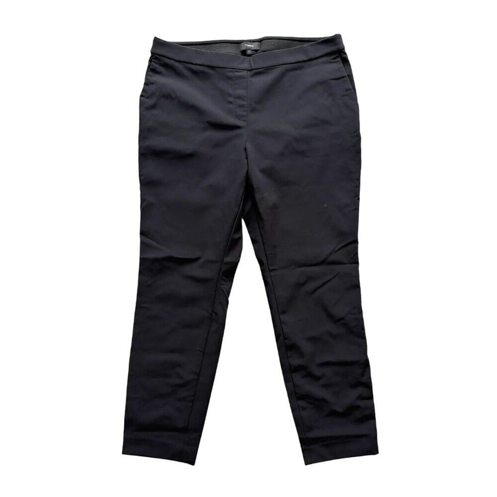 THEORY Slim Leg Black Pull On Trouser Pants in Stretch Cotton SZ 10